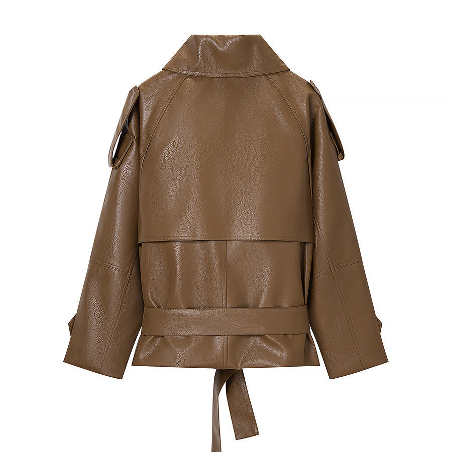 fashionable waistband PU leather workwear jacket