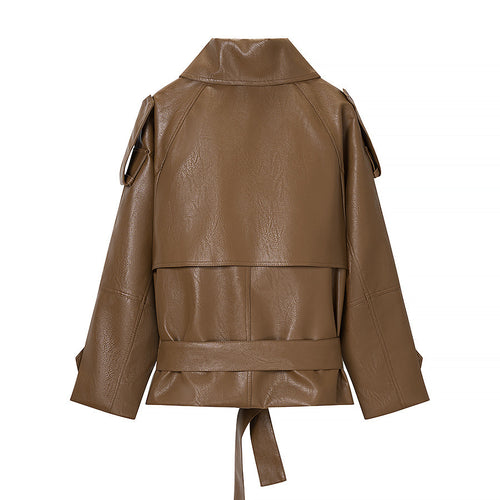 fashionable waistband PU leather workwear jacket