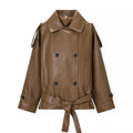 fashionable waistband PU leather workwear jacket