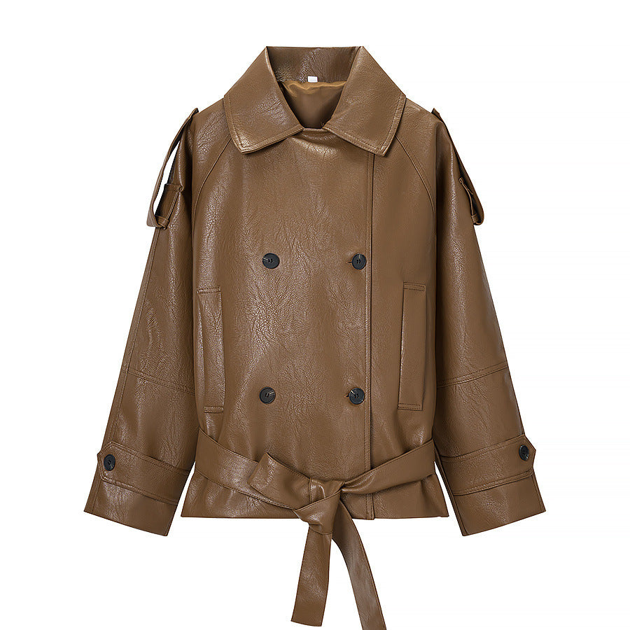 fashionable waistband PU leather workwear jacket