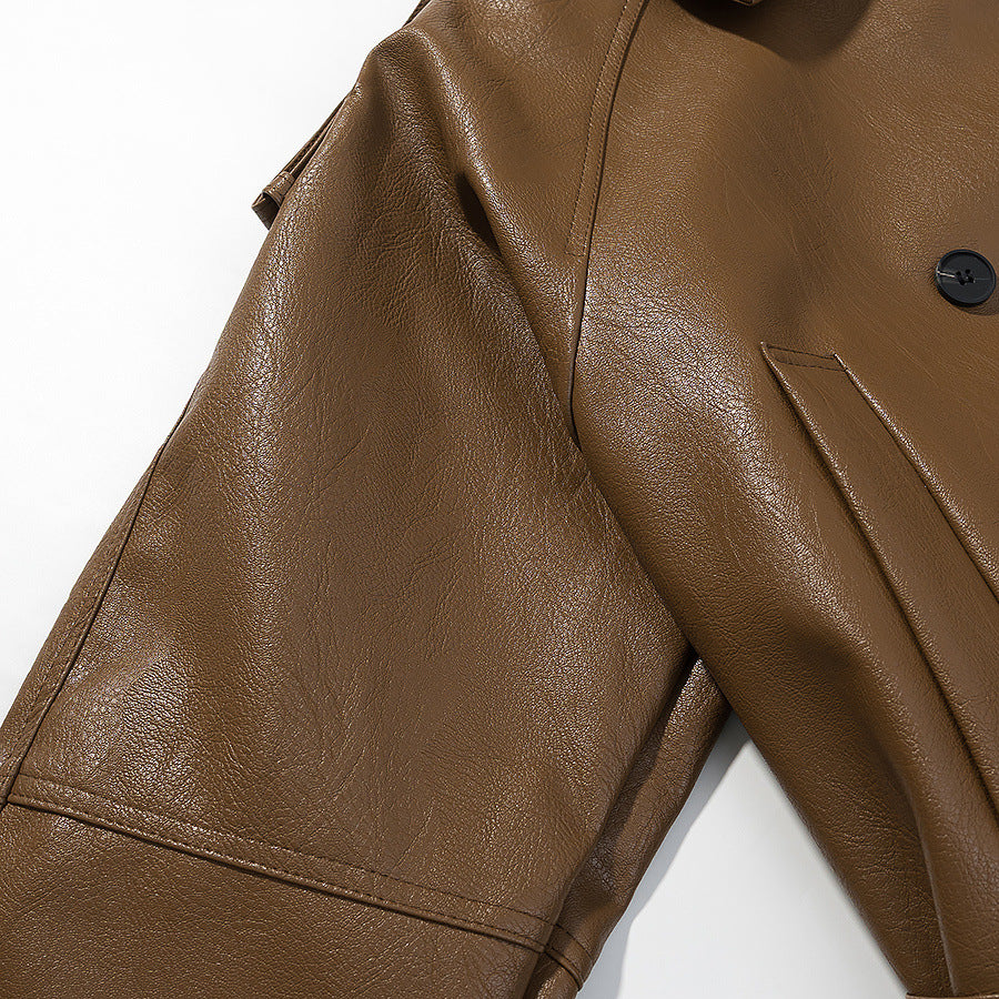 fashionable waistband PU leather workwear jacket