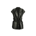 Sleeveless PU leather vest women's suit collar belt vest jacket