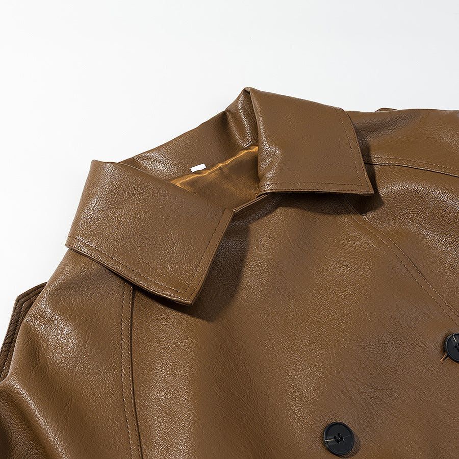 fashionable waistband PU leather workwear jacket